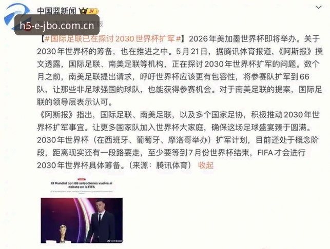 2030世界杯扩军指南：从66队提案到竞博体育平台的观赛新体验
